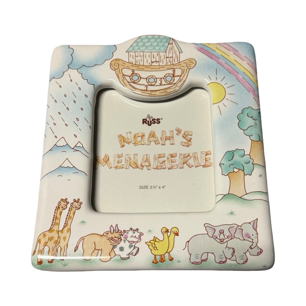 Vintage Russ Berrie Noahs Menagerie Ceramic Picture‎ Frame 3.5x4 Animals 15866